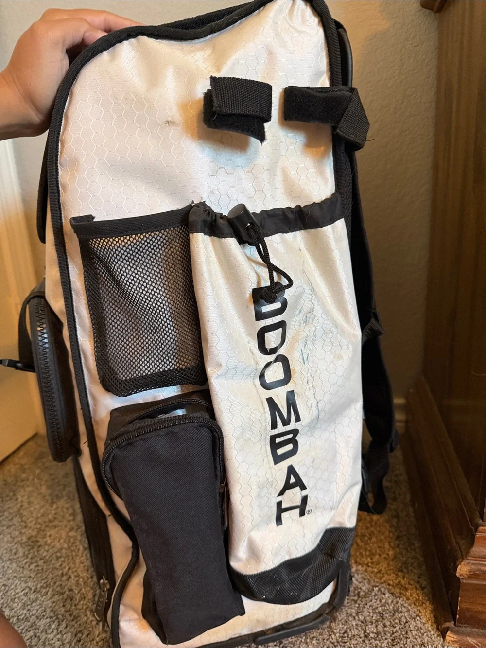 Black and white boombah softball bag